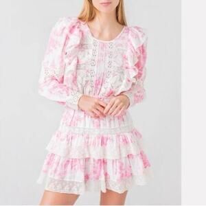 LoveShackFancy Santorini Dress in White & Pink Size XS